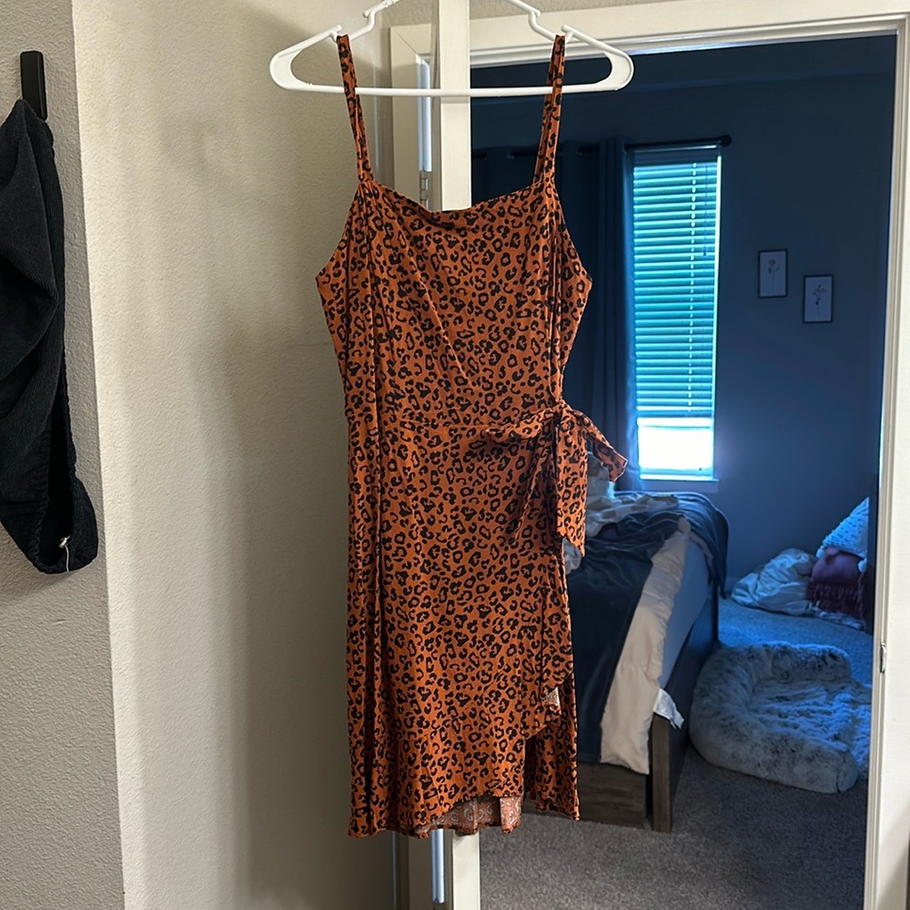 Orange Leopard Print Mini Dress - Size Large
